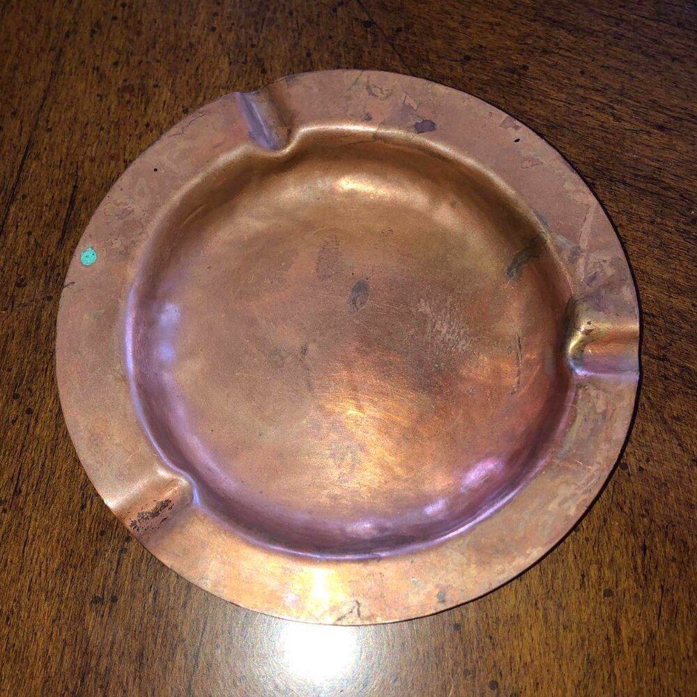 Copper Tone Metal Ashtray - Copper Finish Home Accent